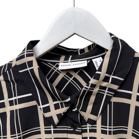 SUSAN GRAVER Womens Top Large Black Tan Plaid Button Up Shirt Long Sleeve NWOT - Picture 4 of 10